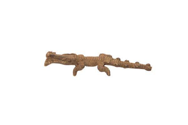 Vintage Dark Crocodile With Fish Bronze Gold Weight