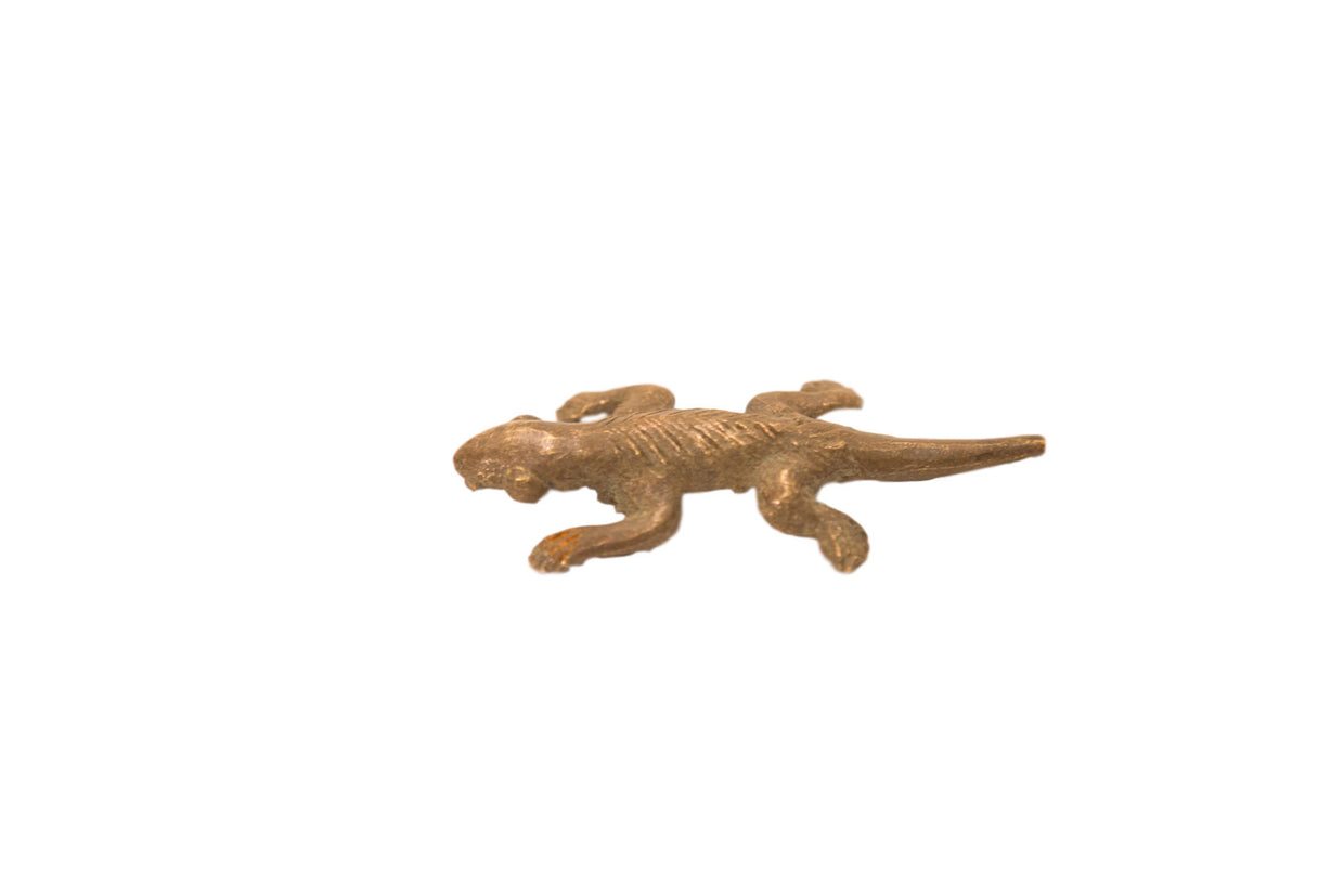 Vintage Lizard With Lines And Detail Bronze Gold Weight