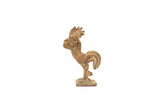 Vintage African bronze rooster gold weight showing an oxidized green patina and etched swirl details.