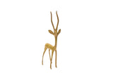 Vintage African bronze gazelle sculpture with a stylized form and light green patina.