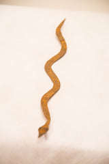 Close-up of the vintage iron snake's aged texture and rusty patina.