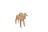 Vintage bronze ram gold weight sculpture with large curled horns and a rustic oxidized patina.