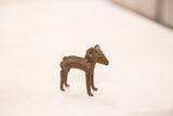 Handmade bronze ram sculpture with dark, iron-like patina and detailed curled horns.