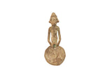 Vintage Ashanti bronze gold weight spoon featuring a male figure with a long braided beard.