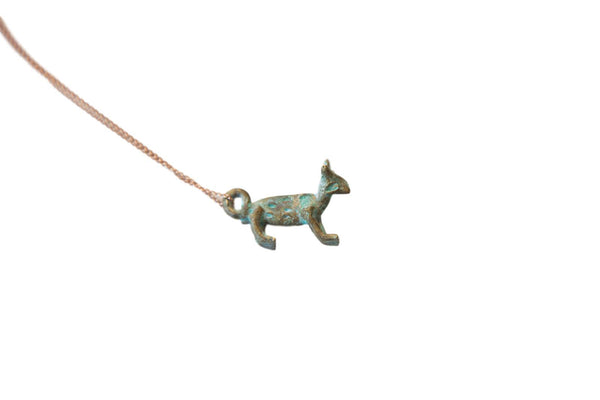 Vintage African Blue Oxidized Fox Pendant Necklace