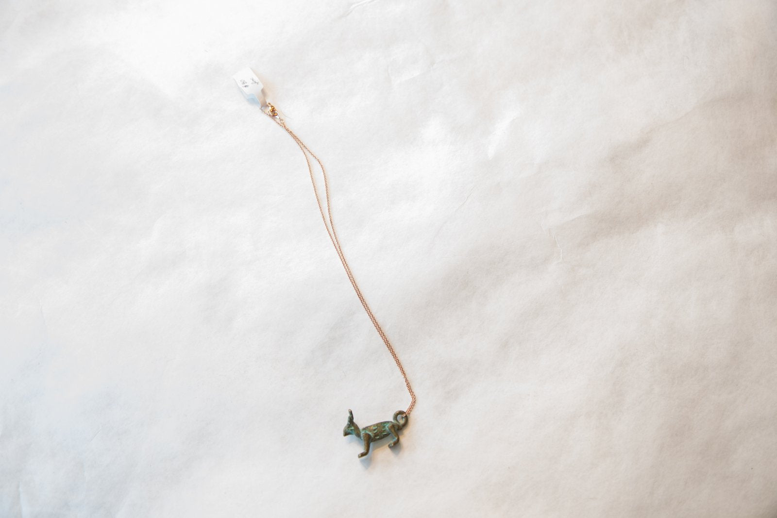 Vintage African Blue Oxidized Fox Pendant Necklace