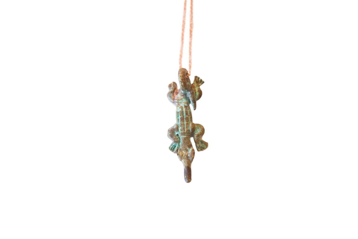 African Oxidized Crocodile Pendant Necklace