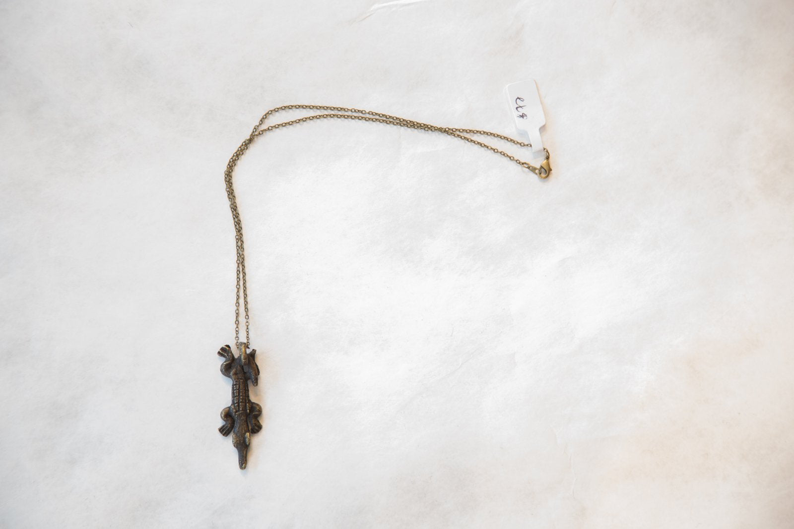 Vintage African Dark Bronze Crocodile Pendant Necklace