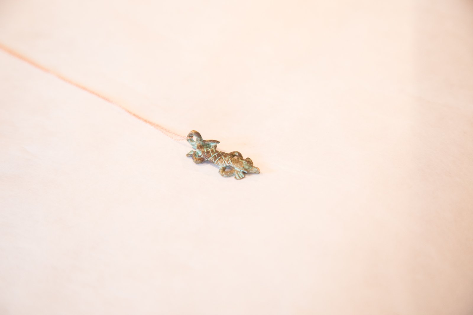 Vintage African Oxidized Lizard Pendant Necklace