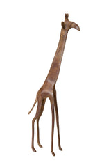 Vintage African bronze giraffe sculpture with a tall, stylized form and textured patina.