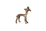 Vintage African bronze gazelle fawn sculpture with a handmade, textured form and golden patina.