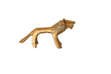 Vintage African Mini Golden Bronze Lion sculpture with aged handmade texture.