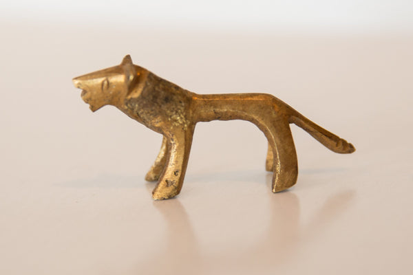 Vintage African Miniature Golden Bronze Lion Figurine Image 1