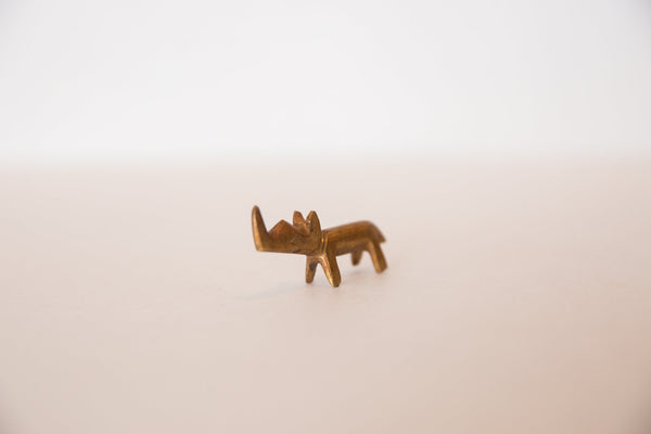 Vintage African Miniature Golden Bronze Rhinoceros Figurine Image 1