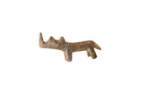 Vintage African mini bronze rhino sculpture with a rustic, greenish patina.
