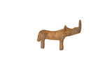 Vintage African mini bronze rhino sculpture with a sloped back and a textured, rustic patina.