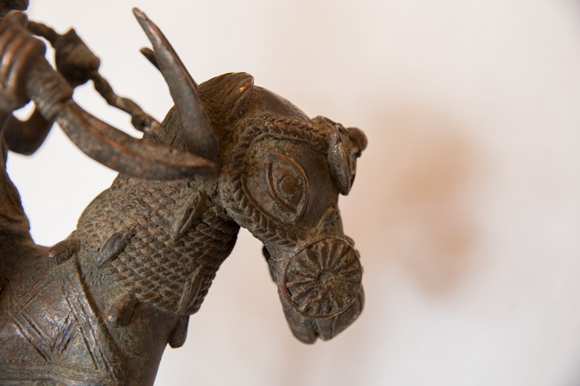 Vintage African Copper Soldier Man with Spear on Horseback Figurine Image 1