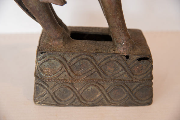 Vintage African Copper Soldier Man with Spear on Horseback Figurine Image 2