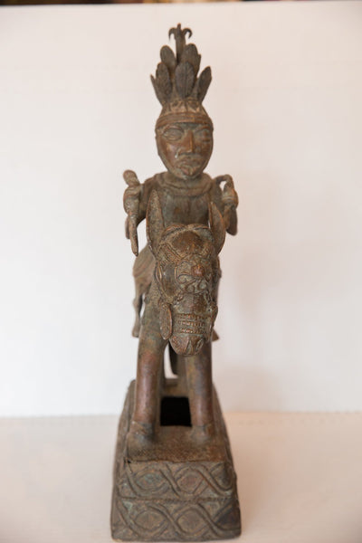 Vintage African Copper Soldier Man with Spear on Horseback Figurine Image 5