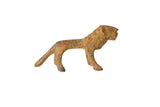 Vintage handmade African bronze lion sculpture with rusty brown patina, 2.25 inches long.
