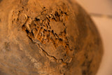 Detail of vintage African wooden bowl's primitive texture and deep cracks.