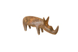 Vintage African skinny bronze rhino sculpture with a warm, aged patina.