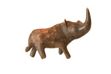 Collectible vintage African copper rhinoceros sculpture with rich, aged patina.