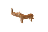 Miniature vintage African rhino sculpture cast in copper with a textured patina and curved back.