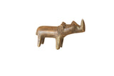 Vintage African mini dark bronze rhino sculpture with a textured, time-worn patina.
