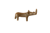 Vintage African mini bronze rhino figurine, handmade with a curved back and rich patina.