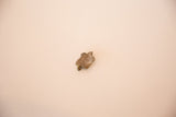 Top-down view of a small African bronze turtle charm with a dusty patina.