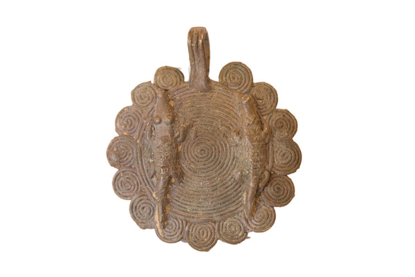 Vintage African Large Bronze Crocodile Medallion // ONH Item ab00467