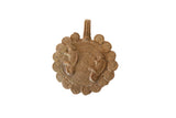 Vintage African bronze medallion with two cast chameleon figures and a spiral border.