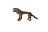 Vintage African mini dark bronze lion sculpture with a rustic, handmade texture.