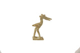 Vintage African crowned stork collectible sculpture in oxidized bronze, shown standing in profile.