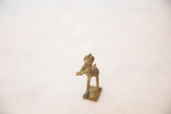 Vintage African Oxidized Bronze Crowned Stork with Fish // ONH Item ab00477 Image 1