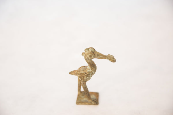 Vintage African Oxidized Bronze Crowned Stork with Fish // ONH Item ab00477 Image 2