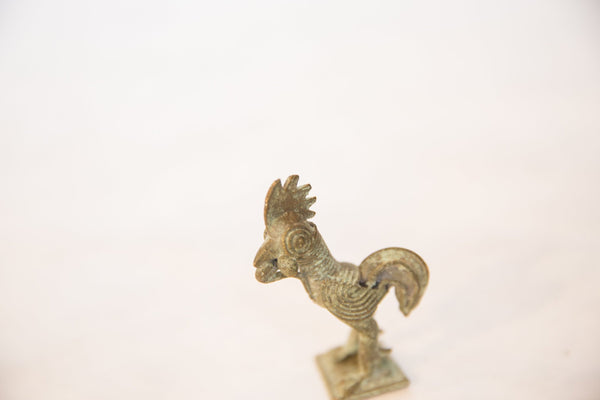 Vintage African Oxidized Bronze Rooster with Snake // ONH Item ab00487 Image 1