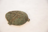 Perforated vintage copper head with green patina, delicate leaf motifs, and side loop.