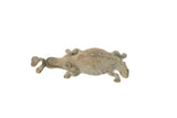 Vintage African oxidized copper crocodile eating a fish with a textured body and aged patina.