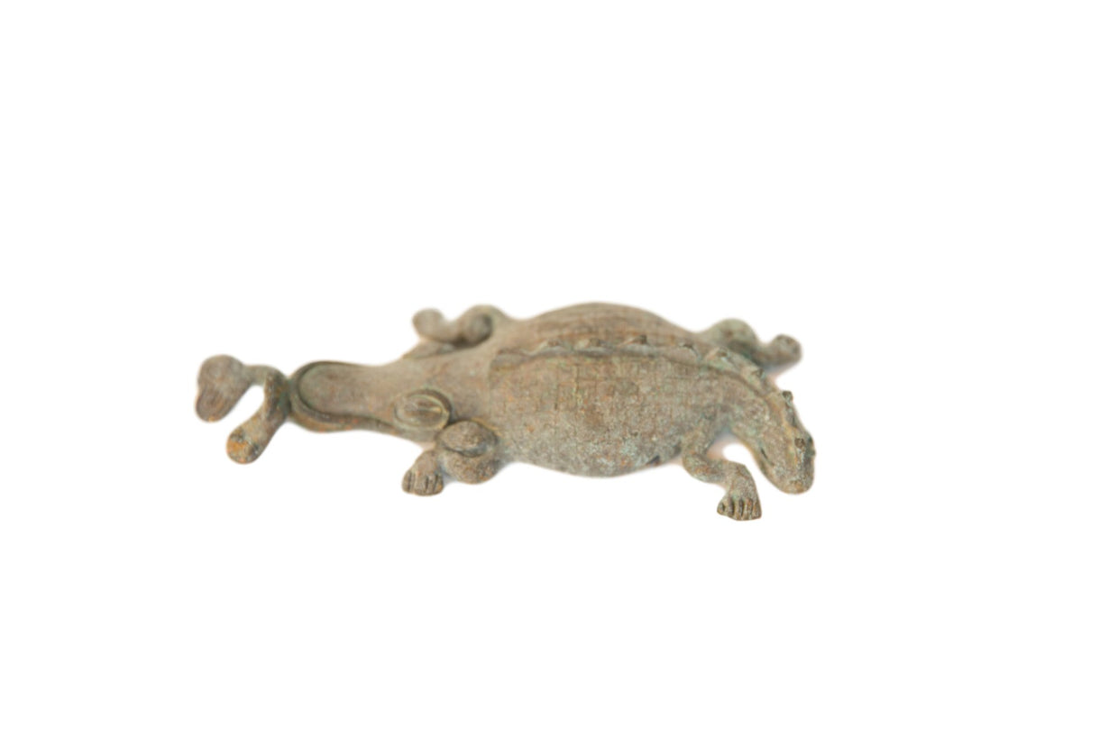 Vintage African Oxidized Copper Crocodile Eating Fish // ONH Item ab00495