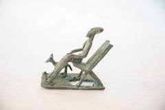 Vintage African Oxidized Copper Seated Man with Dog // ONH Item ab00518 Image 1
