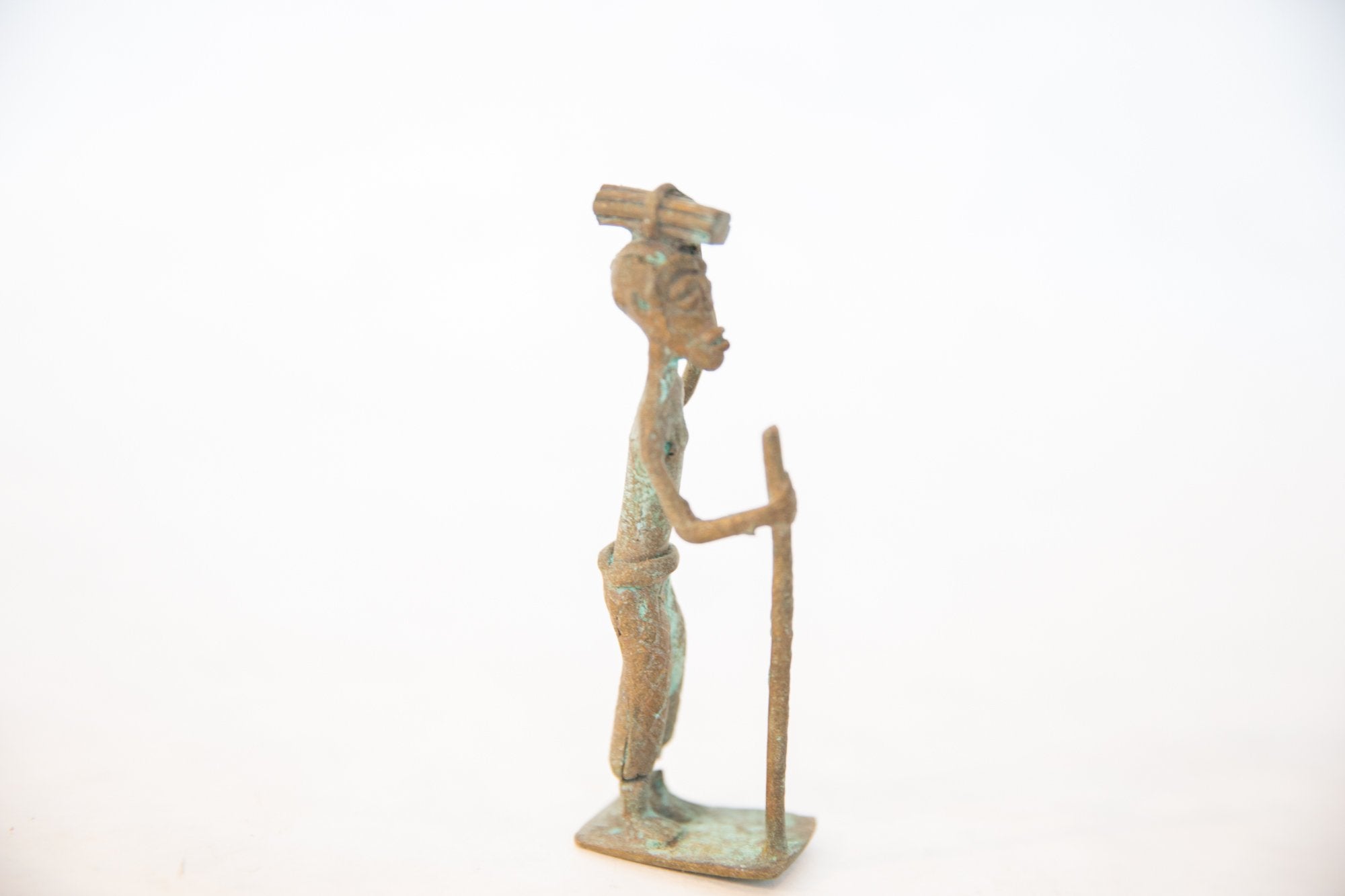 Copper Person Vintage African Oxidized Copper Person Balancing Item on Head while Wa