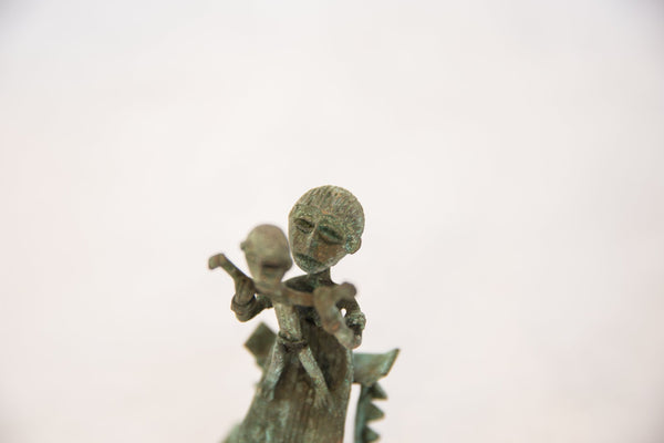Vintage African Oxidized Copper Mother with Child Standing on Lap // ONH Item ab00522 Image 1