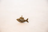 African bronze mesh design fish pendant, highlighting its unique texture and aged patina.