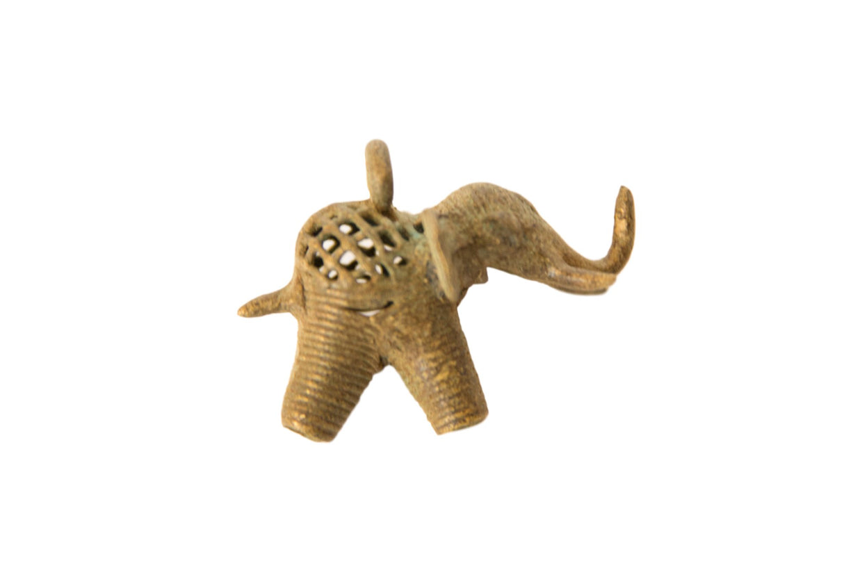 Vintage African Bronze Mesh Design Elephant Pendant // ONH Item ab00527
