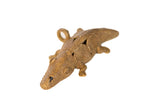 Vintage wire-wrapped bronze crocodile pendant with handmade spiral patterns and a rich patina.