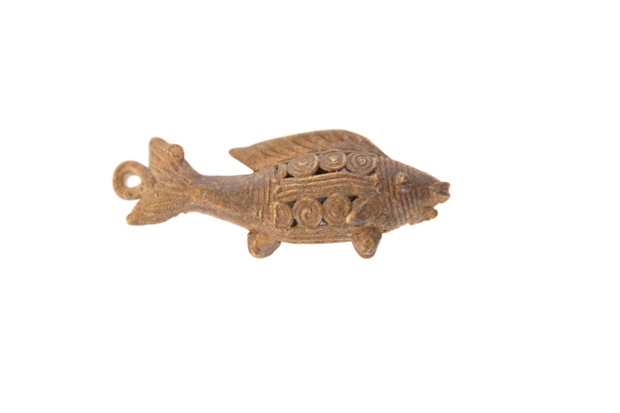 Vintage African Large Bronze Wire Design Fish Pendant // ONH Item ab00532