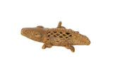 Vintage African bronze crocodile pendant with a textured body and openwork mesh design.