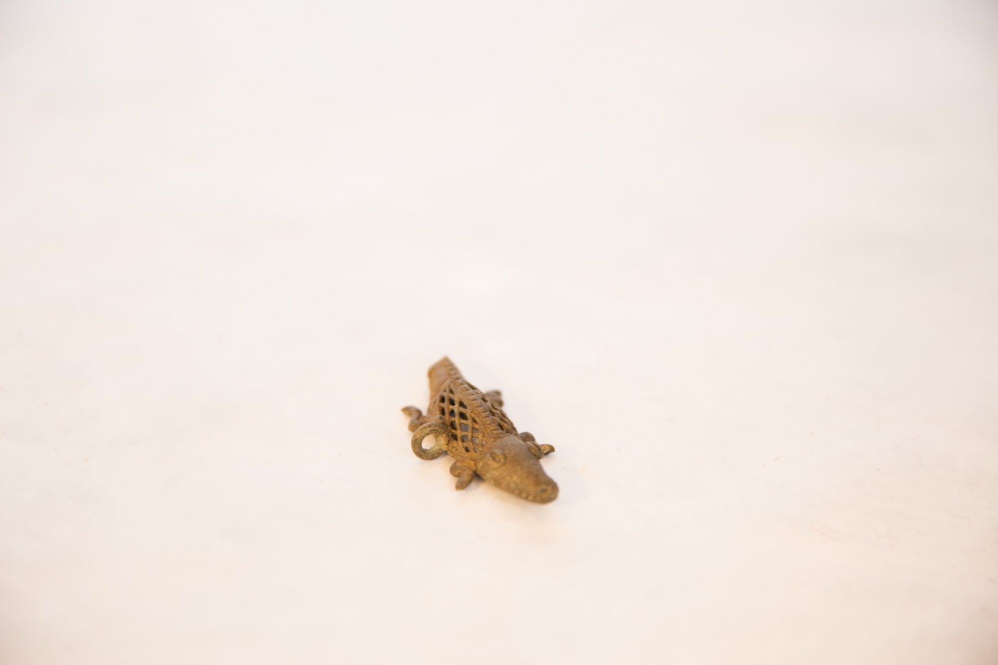 Vintage African Bronze Mesh Design Crocodile Pendant // ONH Item ab00533 Image 1